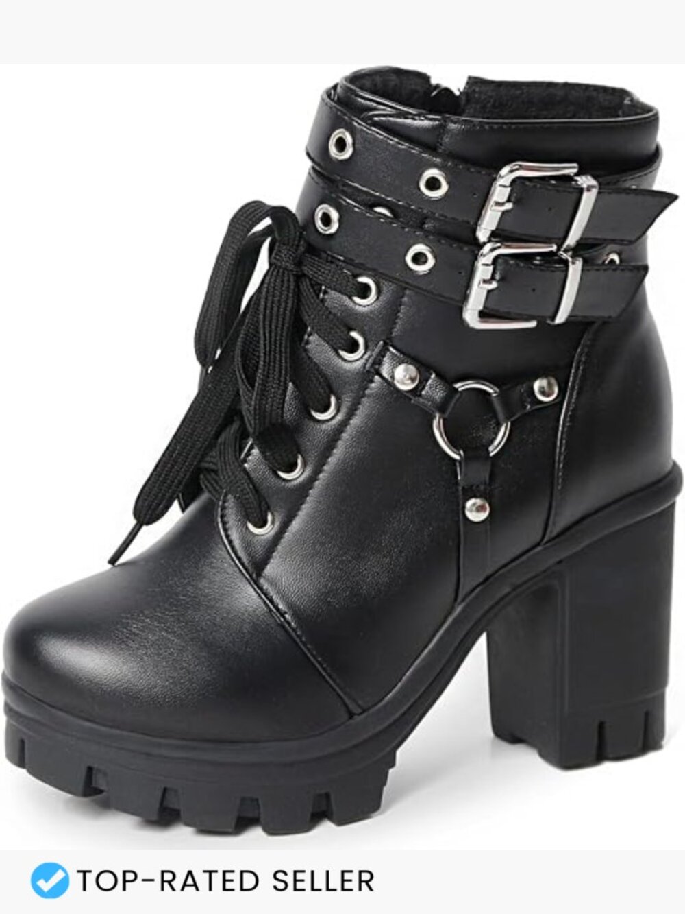 Platform Combat Boots Chunky Heel Ankle Booties Punk Buckle Gothic Boot Lace Up